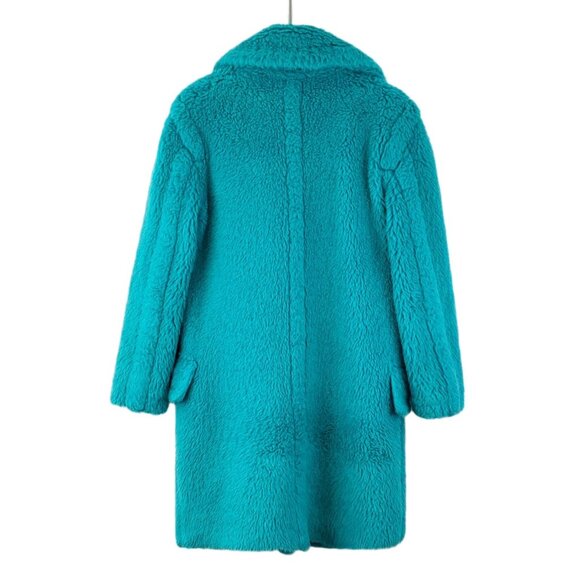 W0419 Maxmara Lake Blue Teddy Alpaca Lapel Double-Breasted Long-Sleeved Coat Jac - Picture 4 of 6
